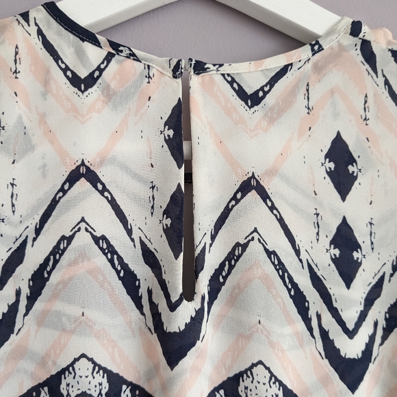 PARKER Silk Faux Wrap Aztec Tribal print Blue White Pink Dress size Small S - Picture 5 of 10